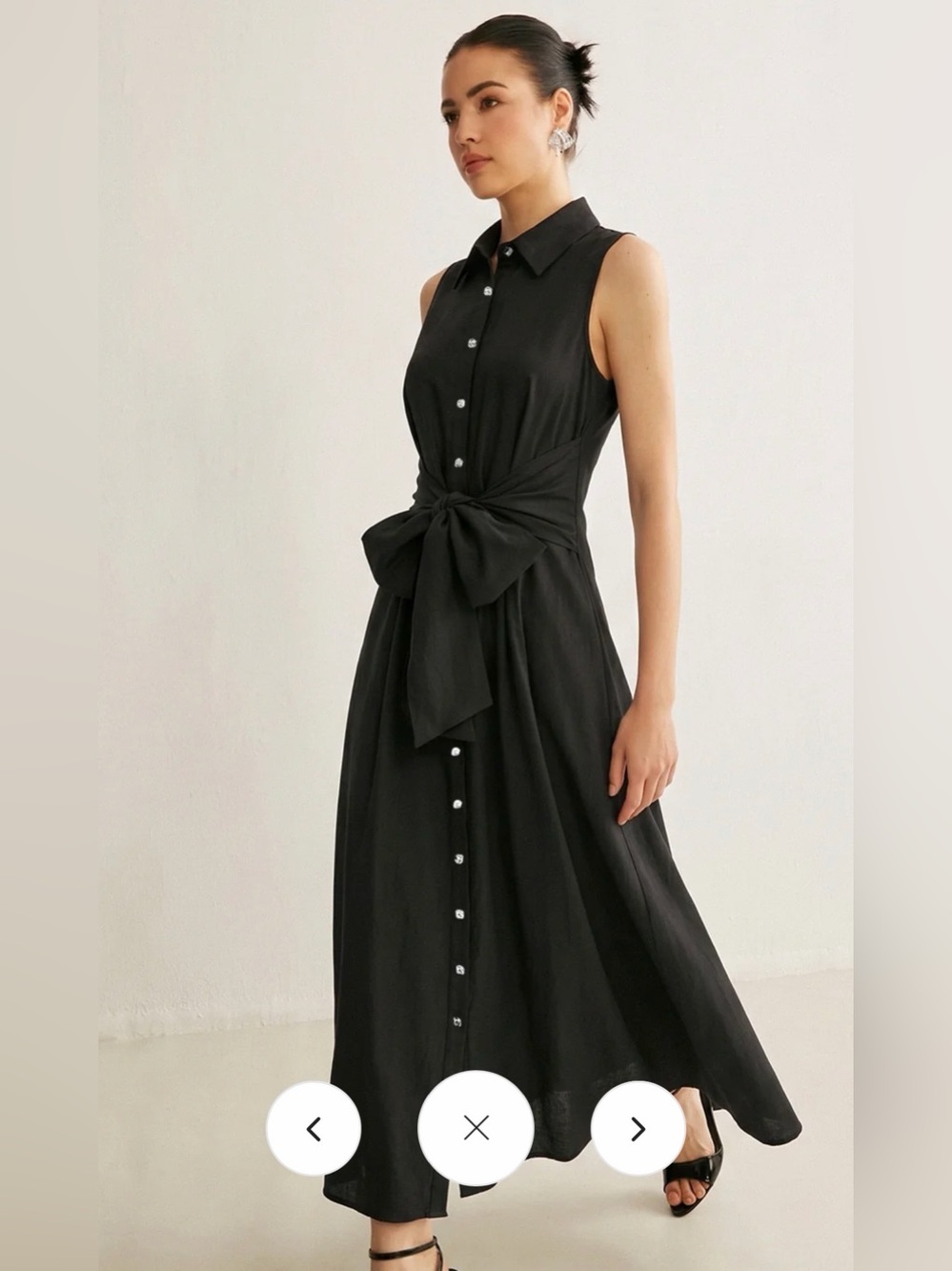 NWT Commense Black Sleeveless Button-Front Tie-Waist Maxi Dress